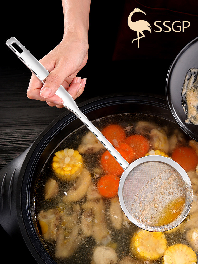 SSGP 304 stainless steel oil spatula 80 mesh colander household fried oil fishing slag filter screen to remove foam spoon