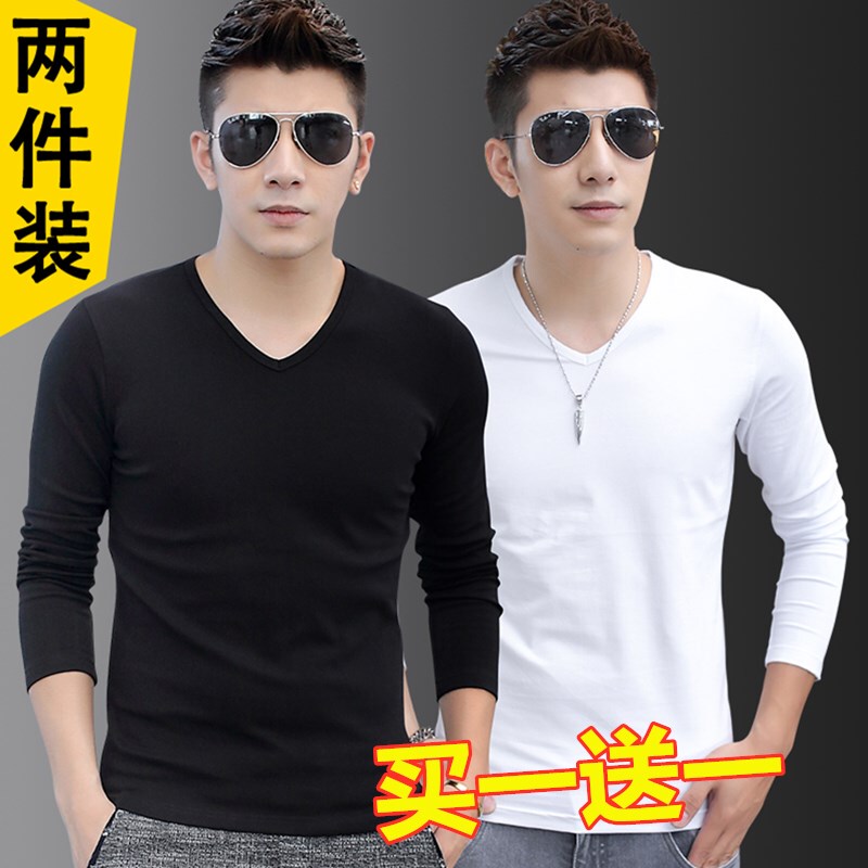 Men's Modal Underwear Autumn Top Single Piece Long Sleeve Base Layer Cotton Sweater Spring and Autumn Solid Color V-Neck Thin Style