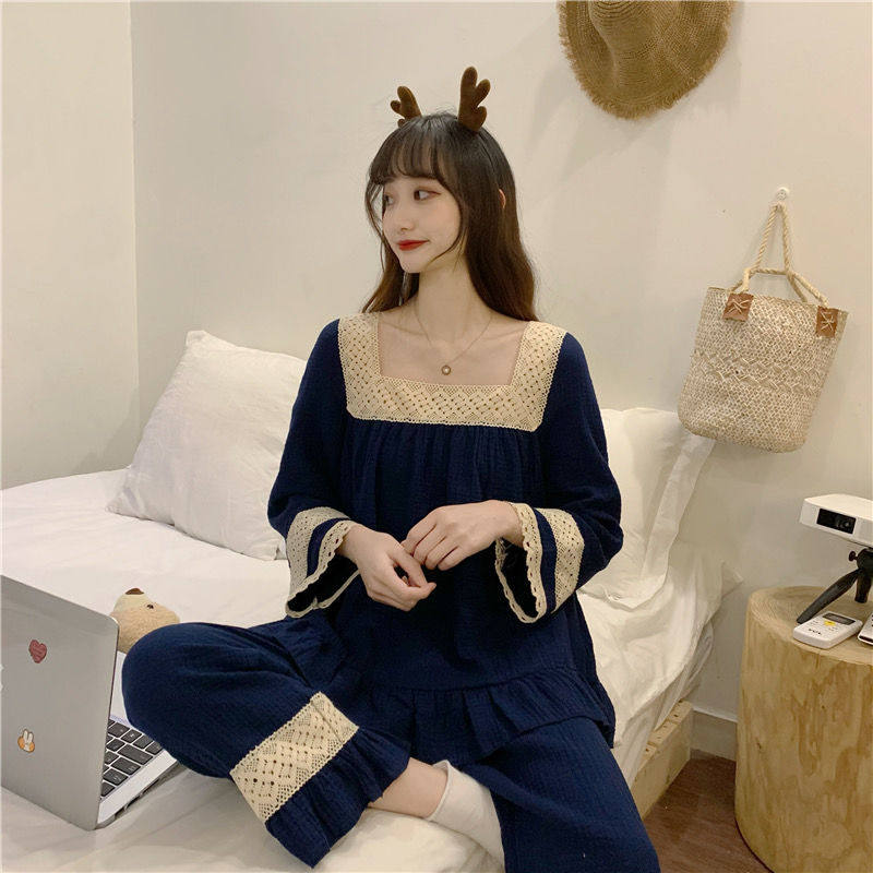 Sleepwear Lady Spring Autumn Season New Palace Wind Sweet Beauty Lace Long Sleeve Retro Style Princess Wind Home Suit Surge