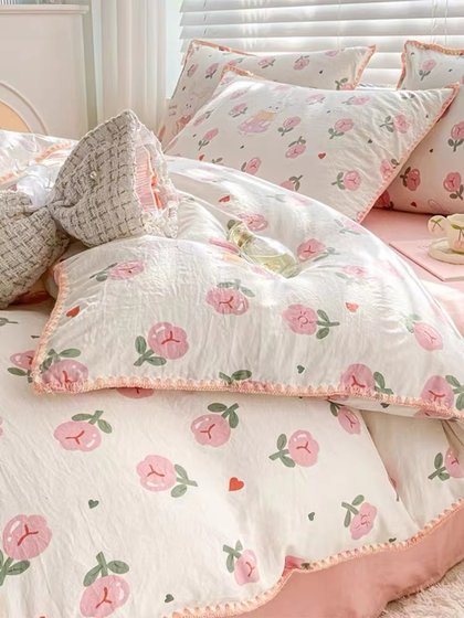 Girls Heart Student Dormitory Four -piece Cotton Cotton Cotton Set Set on the bedding of small fresh water washing cotton spring and summer