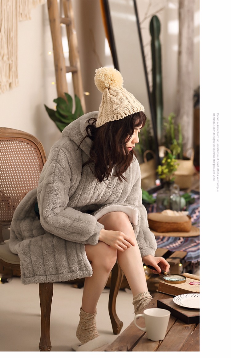 Cùng ngôn ngữ in san hô nhung ba lớp đồ ngủ bằng vải bông nữ mùa đông ấm áp đệm áo ngủ dịch vụ nhà cộng với áo choàng nhung mùa đông đồ pijama nam