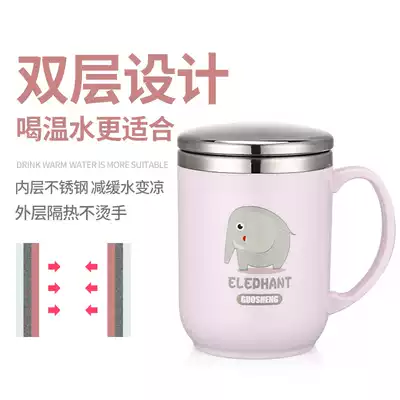 Mug with lid Spoon Office Water Cup 304 Stainless Steel Creative Tea Cup with Handle Coffee Cup Children Cup