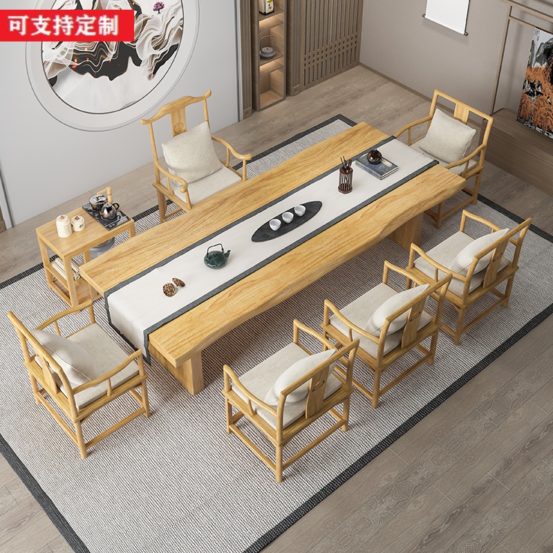 Tea table solid wood tea table and chairs Combined table 1 m 8 New Chinese style Zen Simplicity Modern Kung Fu Log Large Plate Table