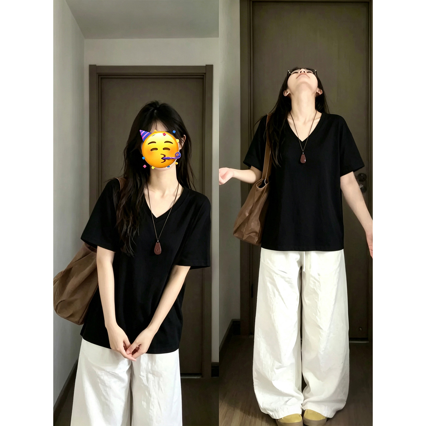 韩系黑色v领正肩短袖女体恤夏季大码宽松休闲百搭纯棉半袖t恤上衣