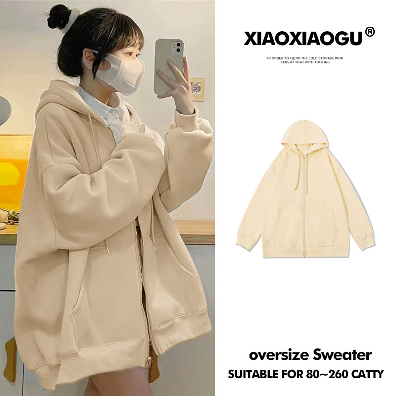 Fleece-Lined Cardigan for Women, Autumn and Winter, Versatile, Plus-Size, Korean Style, Trendy, Oversized, Loose, Thick, Large-Size Zip-Up Sweatshirt