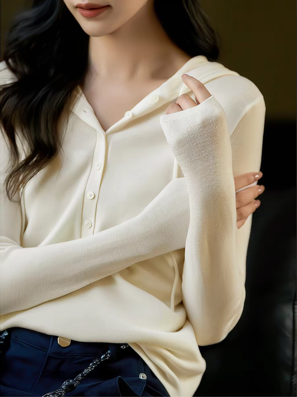 M037 Hooded Drawstring Knit Sweater