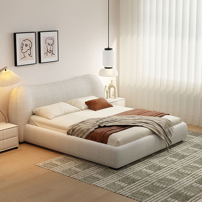 Cotton and linen fabric bed, Italian minimalist large apartment designer villa fabric bed, embrace bed, cream style floor wedding bed