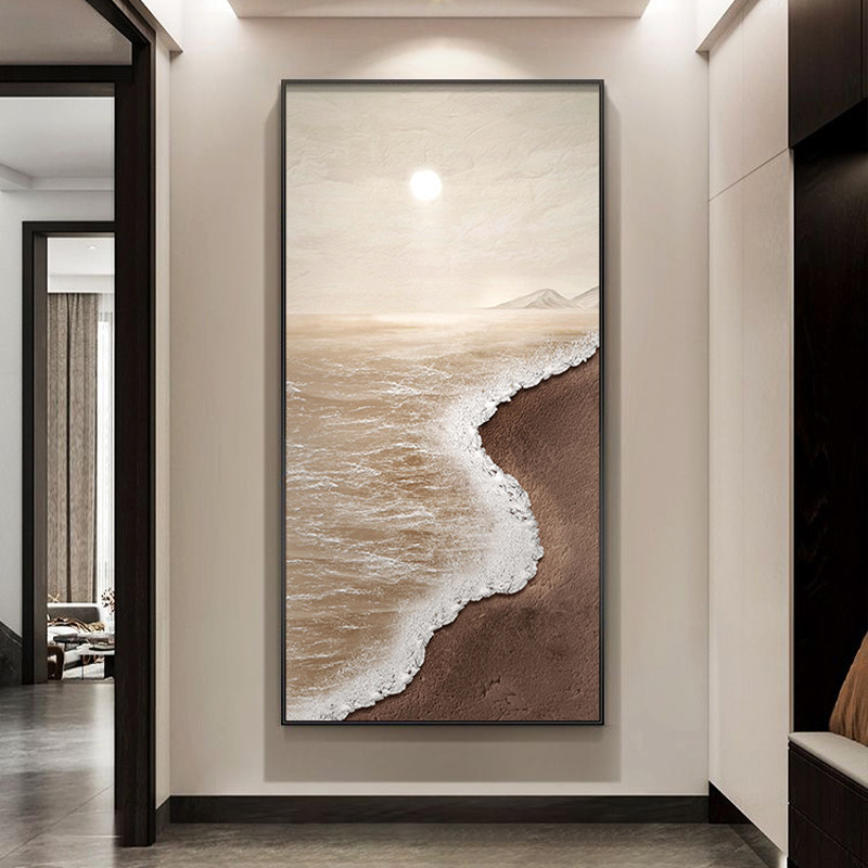 Sunrise Entrance Hall Decorative Painting, Modern Minimalist Corridor Painting, Hallway Staircase Hanging Painting, Sunrise Oil Painting, Wall Art, Light Luxury
