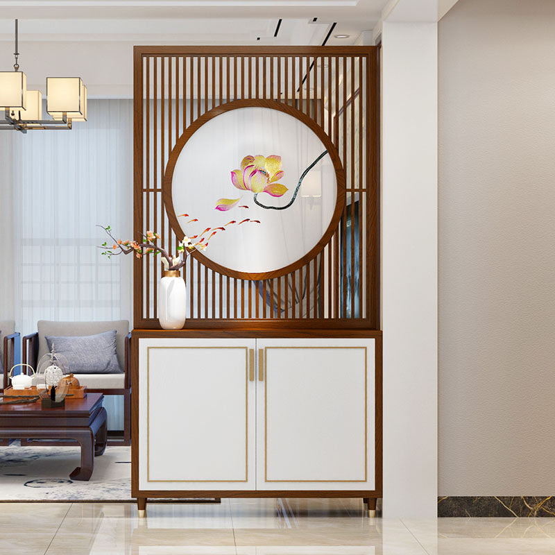 New Chinese-style inbound seat cabinet screen shoe cabinet integrated wood embroidered double-face living room compartment door partition screen