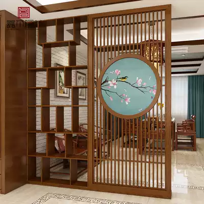 New Chinese style solid wood multi-treasure pavilion Bogu rack bookshelf shelf Entrance decoration double-sided screen partition Living room study