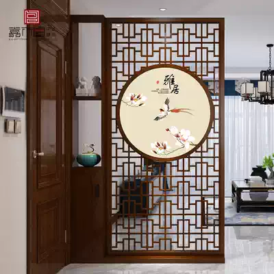 Chinese style solid wood screen partition living room lattice hollow double-sided embroidery calligraphy and painting with shelf entrance cabinet Chinese style