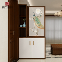 Entering the entrance door cabinet shoe cabinet partition new Chinese double-sided living room decoration screen with painting solid wood shelf Net Red