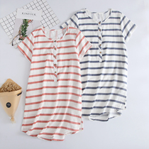 Simple Japanese cotton double-layer gauze short-sleeved dress headgear dress dress fresh Navy style