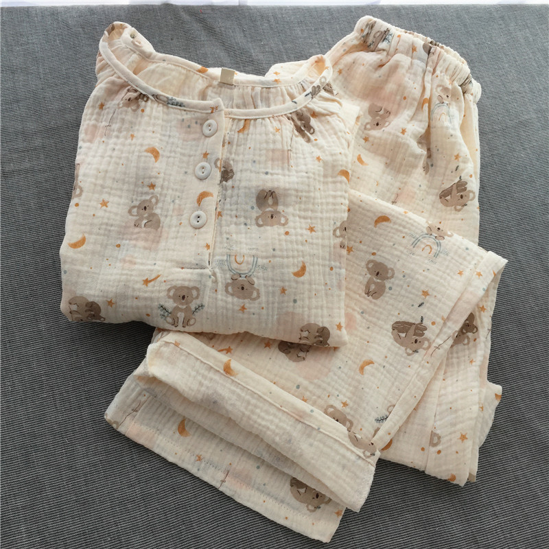 Pullover Pure Cotton Loungewear Long-Sleeved Long Pants Round Neck Casual Printed Koala Cute Pajama Set Double-Layer Gauze