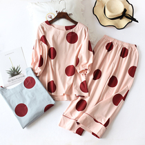 Pure Cotton Knit Lantern Sleeves Fluffy Sleeves Girls Middle Sleeve 7 Pants Suit Home Clothing Pajamas Fashion Girl New