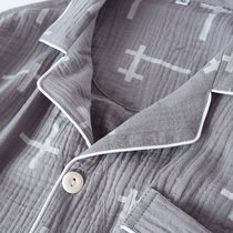 New summer mens short-sleeved shorts set pajamas home clothes simple cardigan wash cotton cotton sweat steamed double gauze