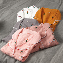 Couple mens and womens home sweatshirt short sleeves Long pants Summer thin water washed cotton yarn crepe cloth spring full cotton crumbled