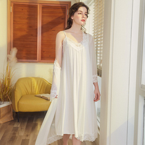 Lace suspender nightgown long two-piece summer sexy palace princess style pajamas female spring and autumn nightgown home clothes