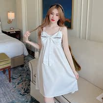 Sexy Harnesses Sleeping Dress Girls 2022 New Summer Ice Silk Sleepwear Butterfly Knot Silk in a Home The long home in the summer