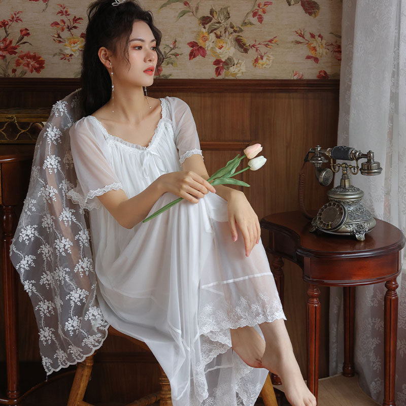 Fairy Princess 2022 new sleeping dress Model Short - sleeved lace long - foot nude long - dress pajamas home suit