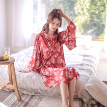 Japanese sexy lace-up pajamas womens summer bathrobe and style spring and autumn ancient style nightgown cute Japanese Hanfu Chinese style