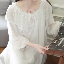 Modal short sleeve nightgown summer court style cute fairy princess style pregnant woman sexy white lace pajamas