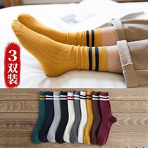 College style medium high tube socks female pure cotton Korean version Harajuku style personality Japanese stockings Summer thin section pile socks
