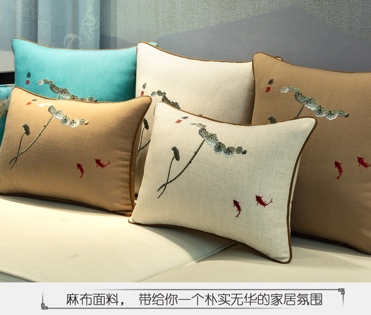 Mới Trung Quốc cotton lanh gối đệm thêu Trung Quốc phong cách mùa hè gối sen gỗ rắn sofa phòng khách gối - Trở lại đệm / Bolsters gối tựa lưng hình thú