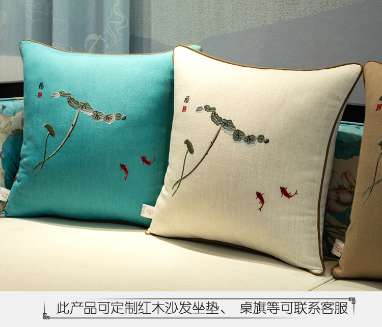 Mới Trung Quốc cotton lanh gối đệm thêu Trung Quốc phong cách mùa hè gối sen gỗ rắn sofa phòng khách gối - Trở lại đệm / Bolsters gối tựa lưng hình thú