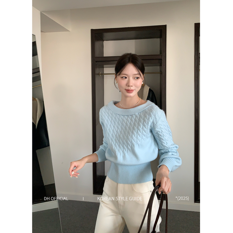 Limited-Time Clearance Sale | Big Flower [Blue Island Clear Sky] French-Style Skin-Friendly Arctic Velvet Yarn Twisted Ribbed Sweater for Women