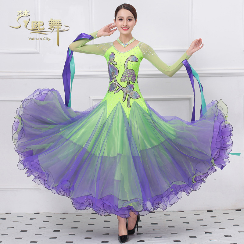 Spring and autumn new dance suit big swing national standard dance performance competition to serve Morden dance social dance performance inlaid drill