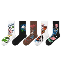 Socks for women spring mid-calf socks cartoon graffiti trend design mens basketball sports American stockings cotton couple