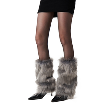 PRIMEET fashionable furry socks spring and autumn womens niche imitation fur warm slimming internet celebrity leg covers