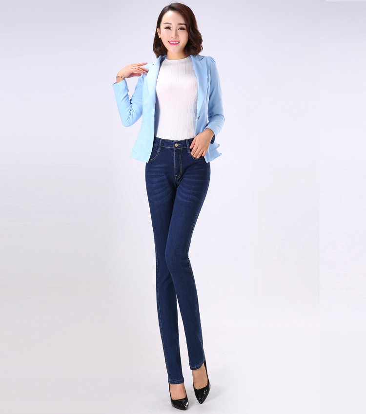 Mùa xuân 2018 mới quần jeans ống đứng thẳng nữ quần cạp cao cạp cao cho mẹ trung niên size lớn Quần co giãn quần áo nữ hàn quốc