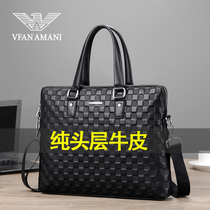 Vifang Amani Head Layer Cow Leather Handbag Male Business Plaid Briefcase Genuine Leather Casual Single Shoulder Inclined Satchel Bag