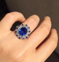 (Westin Jewelry)Spot 4 5 carat oval Burmese Unburned Royal Blue Sapphire Diamond Ring