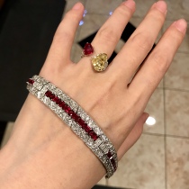 (Wistine Jewelry) Heavy Industries High Dingding Atmosphere All Net Glass Body Color Label Class Pigeon Blood Red Diamond Bracelet