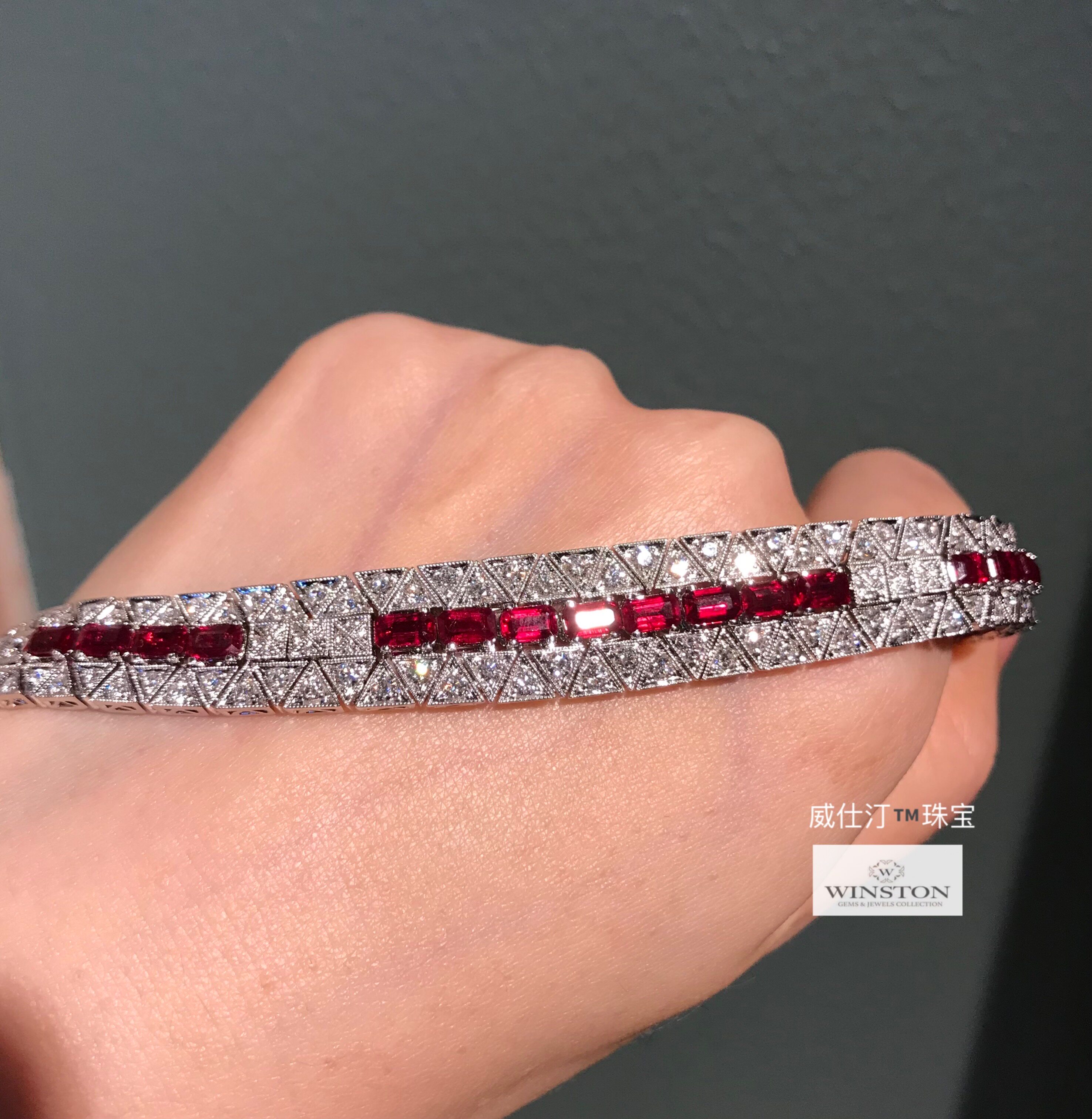 (Wistine Jewelry) Heavy work with high set atmosphere all net glass body ruby pigeon blood red diamond handmade