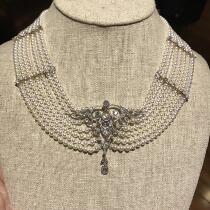 (Weichtine Jewelry) Solitary Antique Edward Period Akoya Seawater Pearl 7 Strands Diamond Necklace