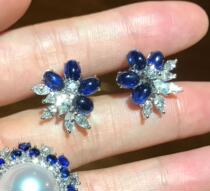(Winston) elegant and noble name Diamonds Flowers Royal Blue Sapphire Egg Noodles Group Inlaid with large earnail