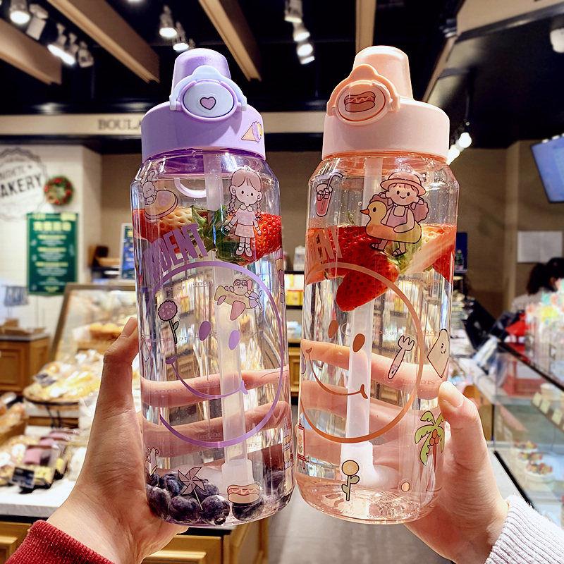 Large-capacity 1200ml with scale plastic cup female student kettle outdoor fitness sports portable straw cup male