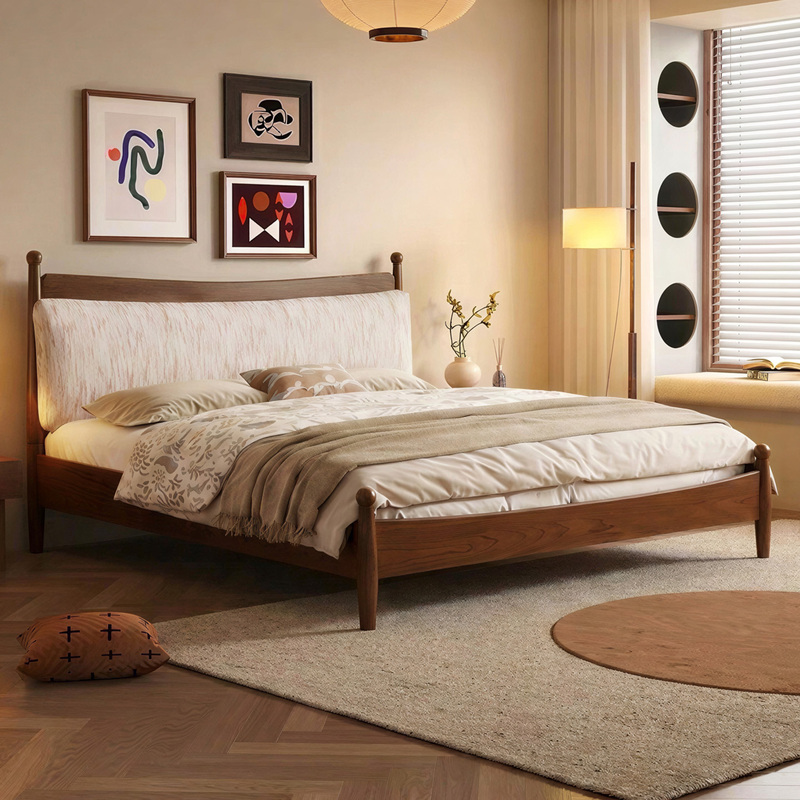 Senyu Bed French-Style Mid-Century Solid Wood 1.8m Removable and Washable Chenille Upholstered Bed for Small Apartments Master Bedroom Double Wedding Bed