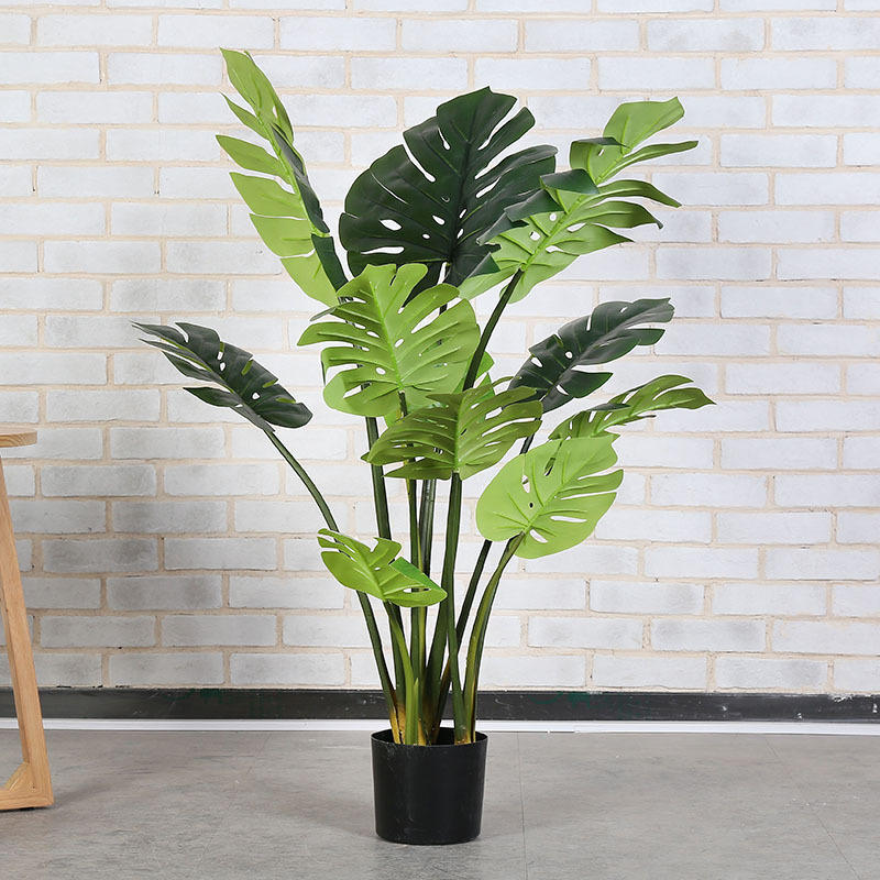 Artificial Plant Indoor Decoration Large Monstera Money Leaf Artificial Green Plant Floor Decoration Rainbow Taro Potted Plant