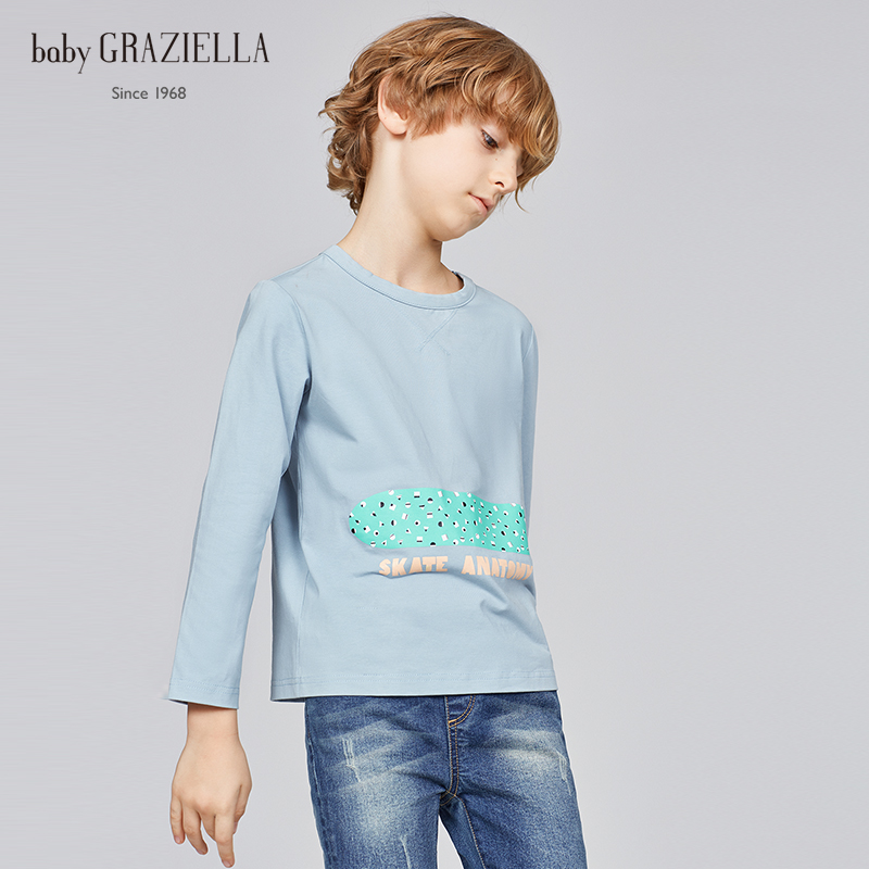 Bé Graziella Gorazia trai vừa Boy in rắn dài tay-Round Collar Casual T-shirt Lên trên