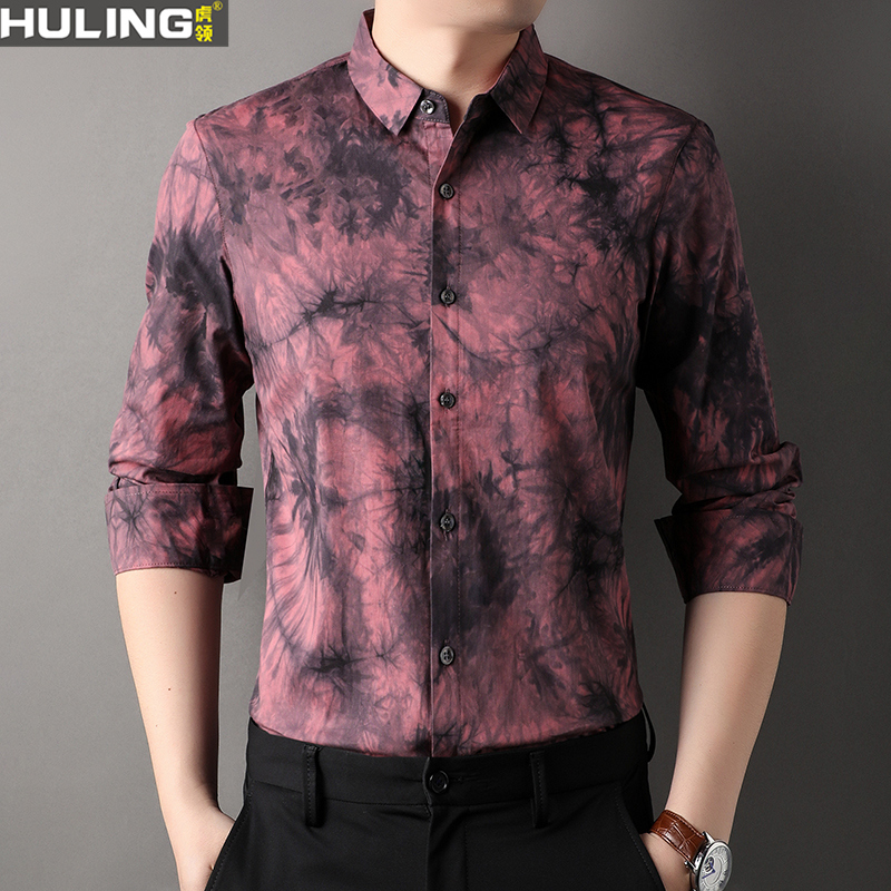 Spring and Autumn New Style Pure Cotton Long-Sleeved Shirt Korean Style Trendy Smudged Ink Splash Camouflage Fashion Casual Men's Shirt
