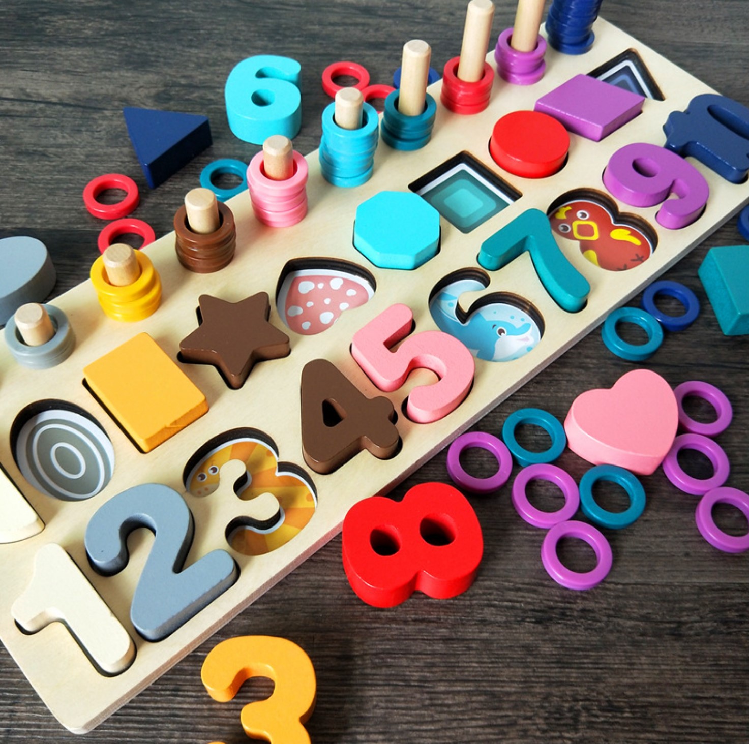 Knowing Digital Shape Three-in-one pair of mathematical enlightenment teaching young baby children with intellectual wooden pairing play