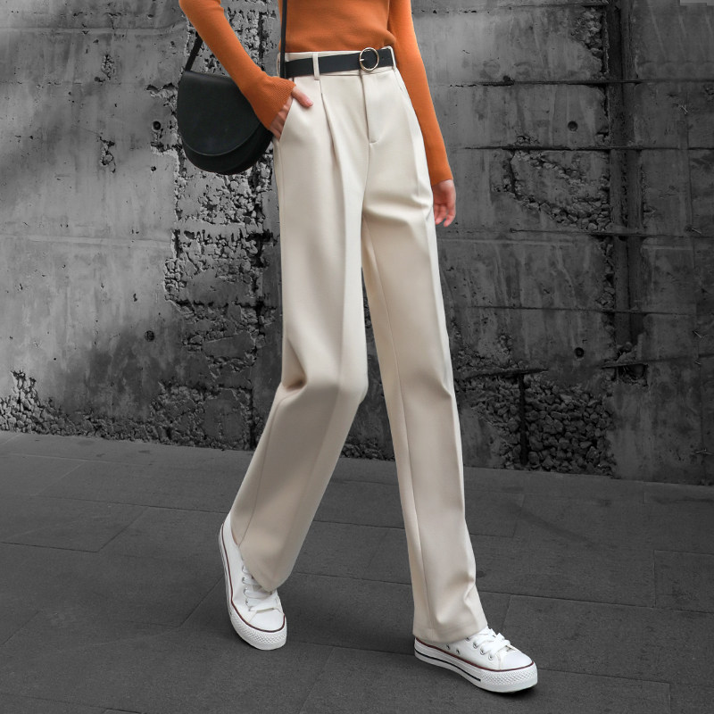 Wow Nuts Suit Broadlegged Pants Women Pants Spring Autumn Winter 2023 New Rice White Casual Pituality Narrow Version Straight Barrel Long Pants-Taobao