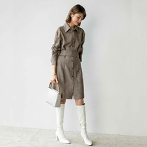 BEEWOOD Biwutong original design womens khaki plaid tie waist slim dress shirt skirt