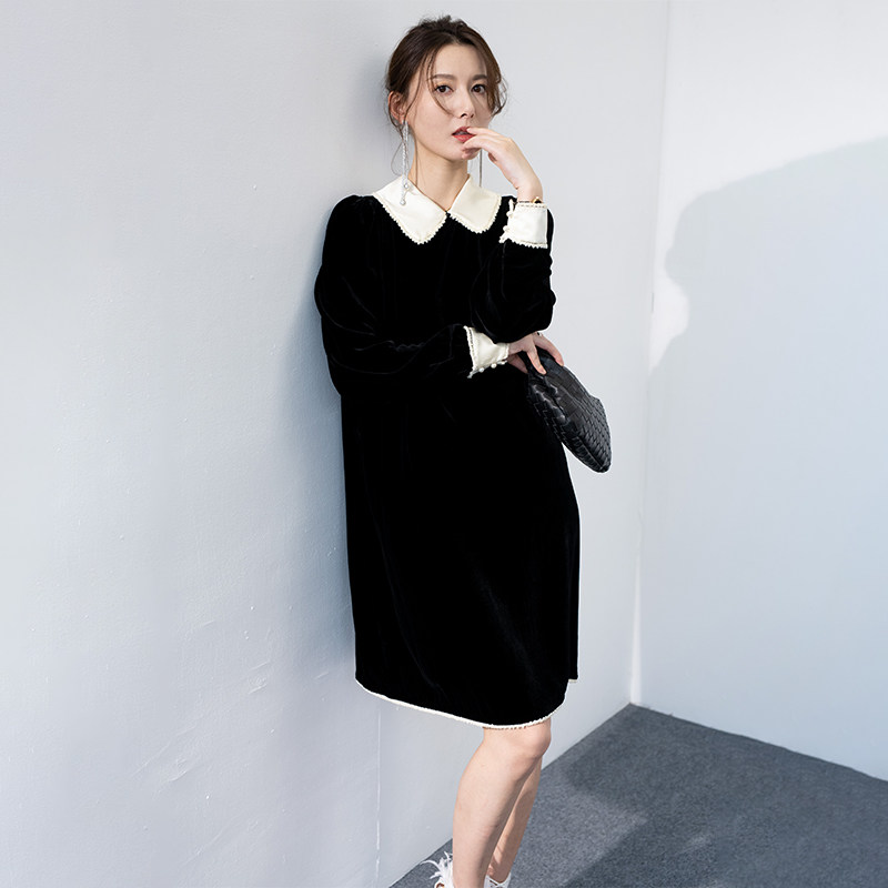 BEEWOOD Beutong Original Imports Real Silk Suede Handmade Nail Beads Lace Dolls Collar Relaxed Ocean Dress