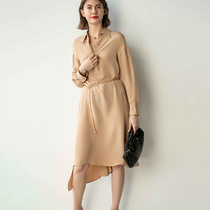 BEEWOOD Biwutong original design womens heavy silk dress mulberry silk polo collar ruffled skirt